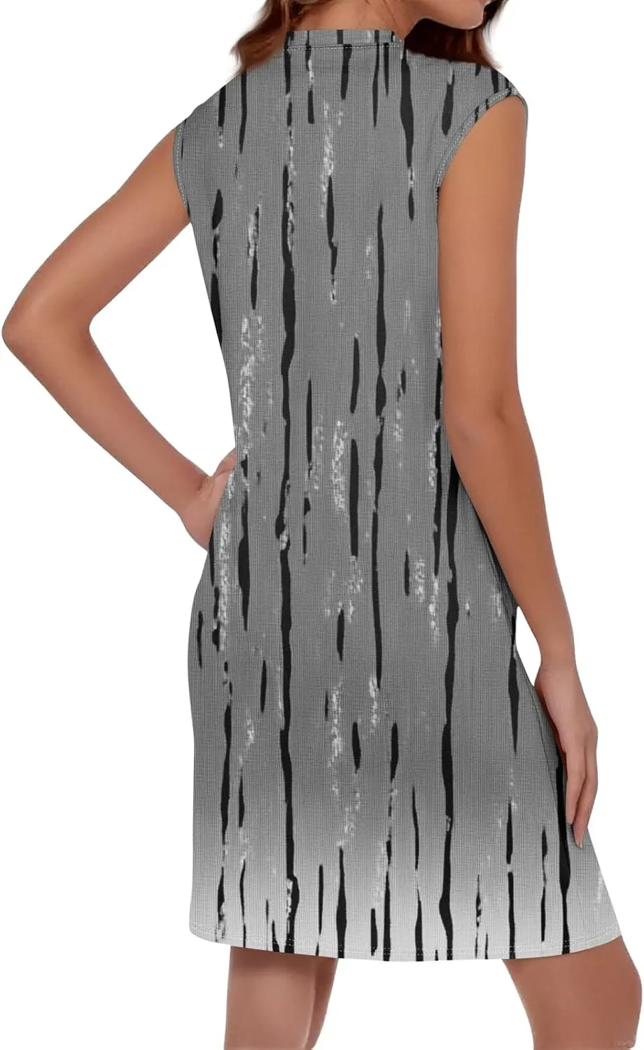 Women's Vacation Sleeveless Mini Dresses Printed Crew Neck Beach Sundress 2025 Summer Casual Loose Pockets Dress