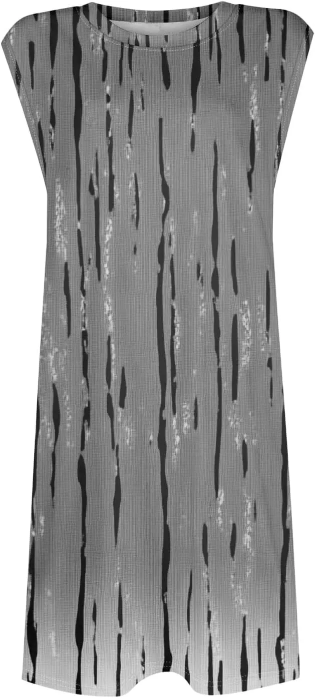 Women's Vacation Sleeveless Mini Dresses Printed Crew Neck Beach Sundress 2025 Summer Casual Loose Pockets Dress