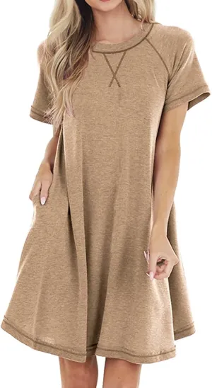 XOWRTE Summer Cocktail Dresses for Women 2023, Women's Short Sleeve Crew Neck A-Line Midi Dresses Swing Party Long Dresses