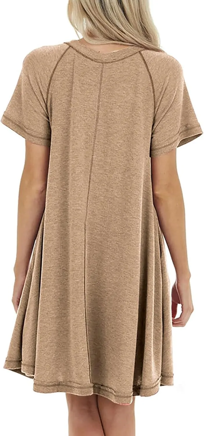 XOWRTE Summer Cocktail Dresses for Women 2023, Women's Short Sleeve Crew Neck A-Line Midi Dresses Swing Party Long Dresses
