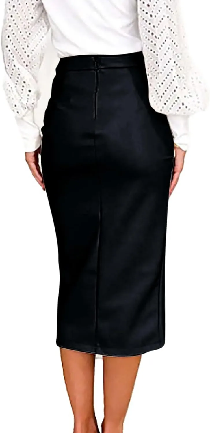 XOWRTE Women Midi Skirts Women Casual Solid Color Pu Skirt Solid Color High Waist Irregular Sexy Pleated Hip Skirt