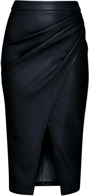 XOWRTE Women Midi Skirts Women Casual Solid Color Pu Skirt Solid Color High Waist Irregular Sexy Pleated Hip Skirt