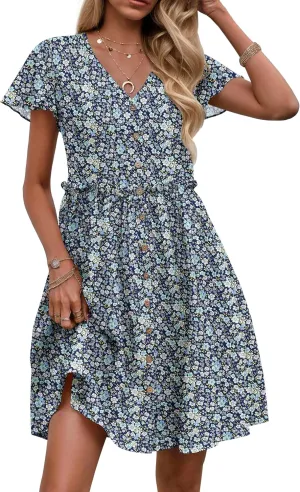 Zeagoo 2025 Spring Summer Cotton Linen Dress Beach Casual Button Down A Line Dress
