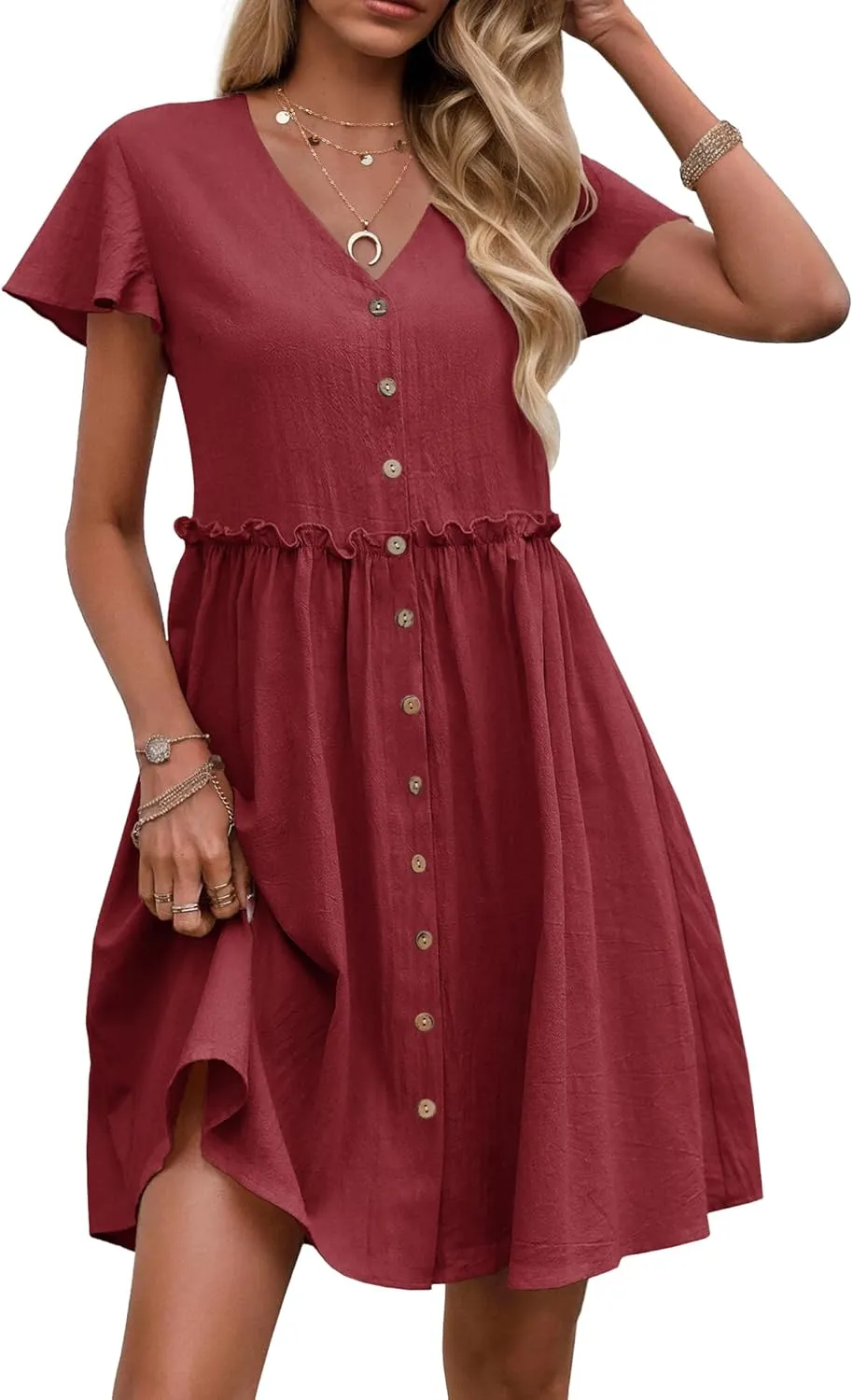 Zeagoo 2025 Spring Summer Cotton Linen Dress Beach Casual Button Down A Line Dress