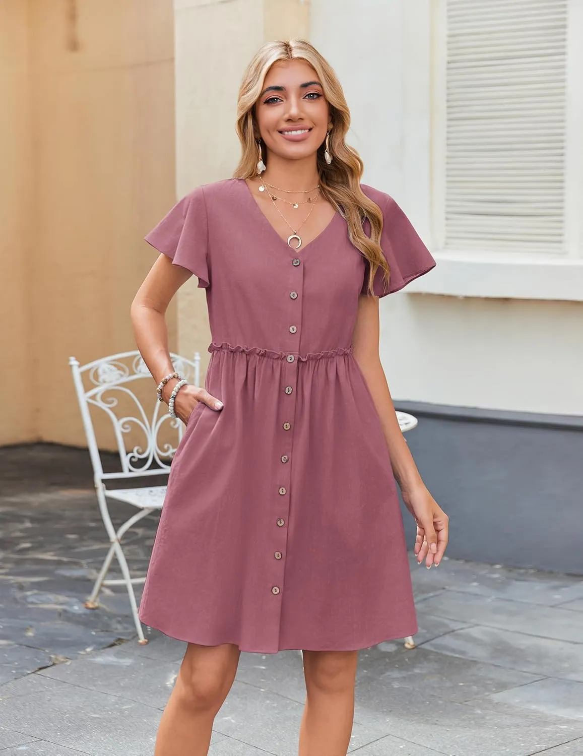 Zeagoo 2025 Spring Summer Cotton Linen Dress Beach Casual Button Down A Line Dress