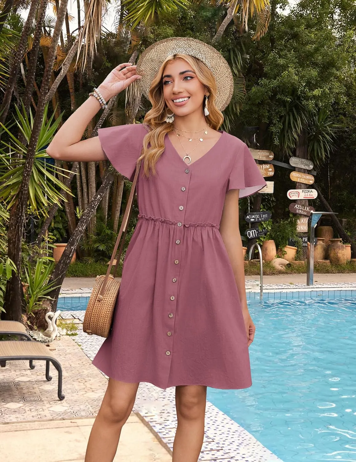 Zeagoo 2025 Spring Summer Cotton Linen Dress Beach Casual Button Down A Line Dress