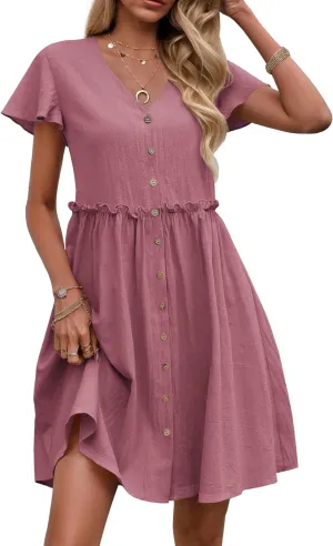 Zeagoo 2025 Spring Summer Cotton Linen Dress Beach Casual Button Down A Line Dress