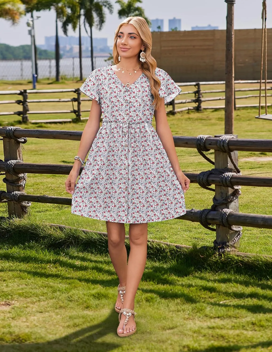Zeagoo 2025 Spring Summer Cotton Linen Dress Beach Casual Button Down A Line Dress