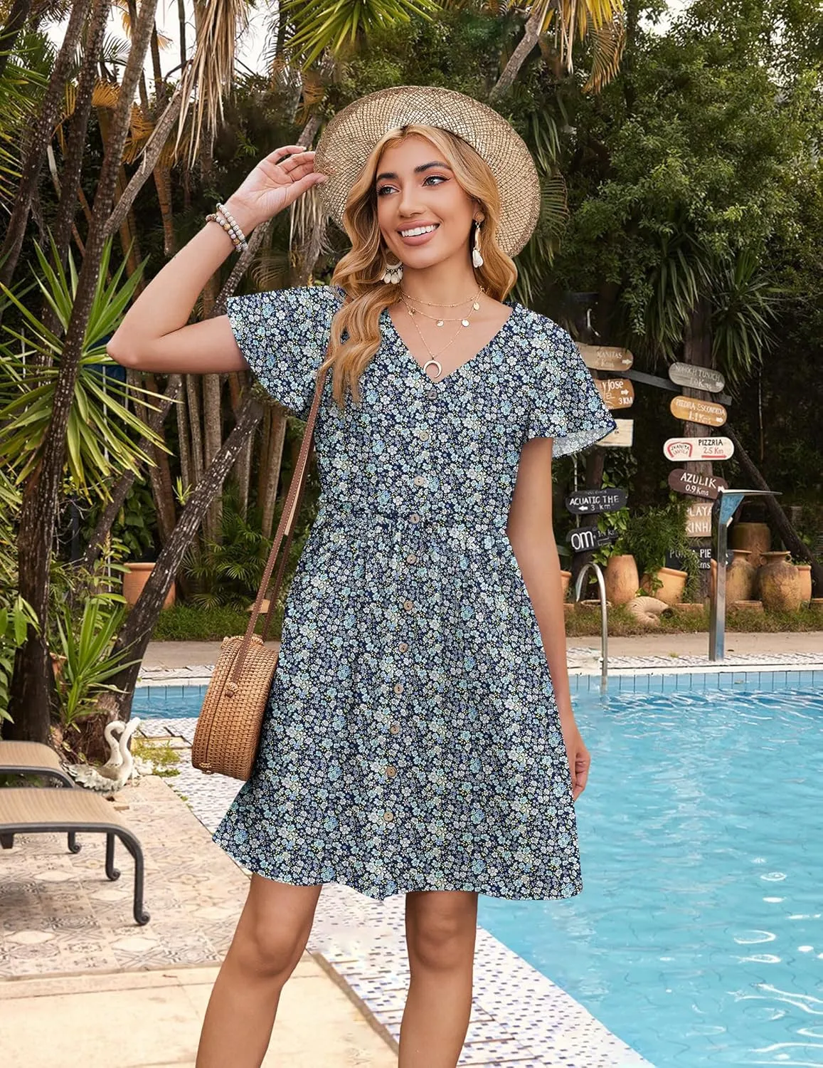 Zeagoo 2025 Spring Summer Cotton Linen Dress Beach Casual Button Down A Line Dress
