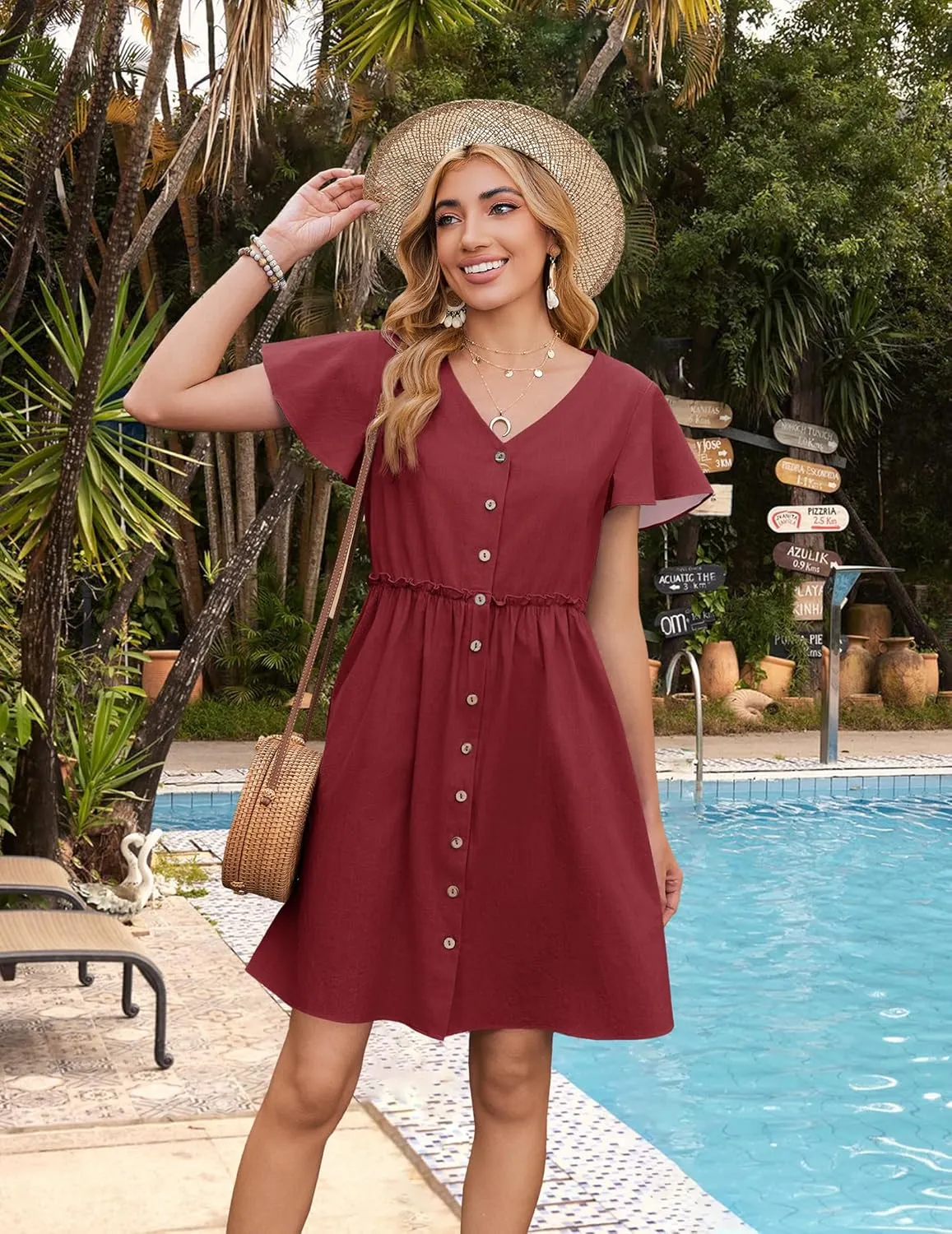 Zeagoo 2025 Spring Summer Cotton Linen Dress Beach Casual Button Down A Line Dress