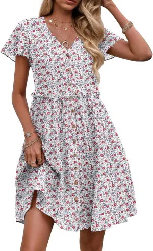 Zeagoo 2025 Spring Summer Cotton Linen Dress Beach Casual Button Down A Line Dress