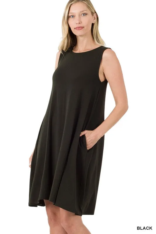 Zenana Sleeveless Flared Womens Dress Pockets 3Colors S-XL