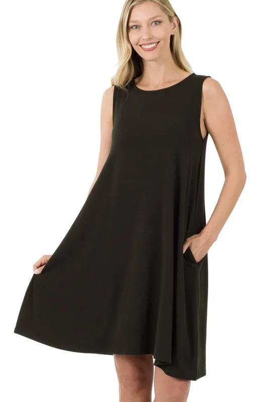 Zenana Sleeveless Flared Womens Dress Pockets 3Colors S-XL