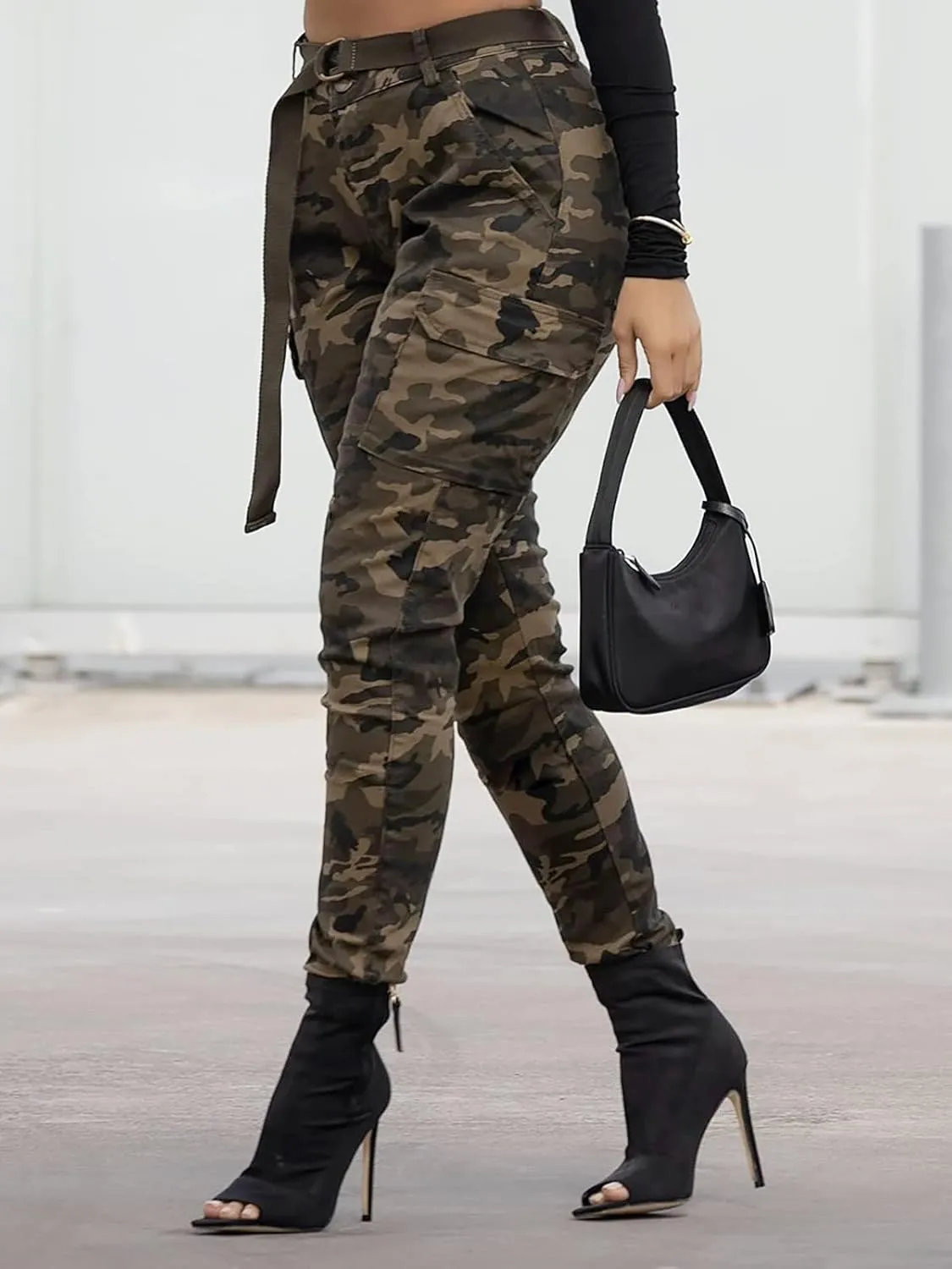 ZODLLS Women's Camo Pants Cargo Trousers Cool Camouflage Pants Elastic Waist Casual Multi Jogger Pants with Pocket