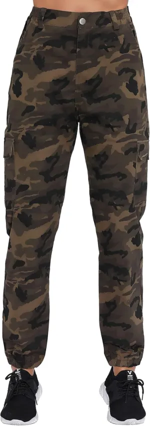 ZODLLS Women's Camo Pants Cargo Trousers Cool Camouflage Pants Elastic Waist Casual Multi Jogger Pants with Pocket