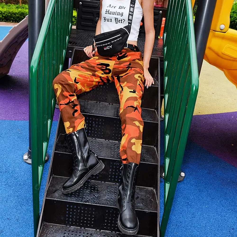 ZODLLS Women's Camo Pants Cargo Trousers Cool Camouflage Pants Elastic Waist Casual Multi Jogger Pants with Pocket