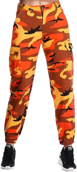 ZODLLS Women's Camo Pants Cargo Trousers Cool Camouflage Pants Elastic Waist Casual Multi Jogger Pants with Pocket