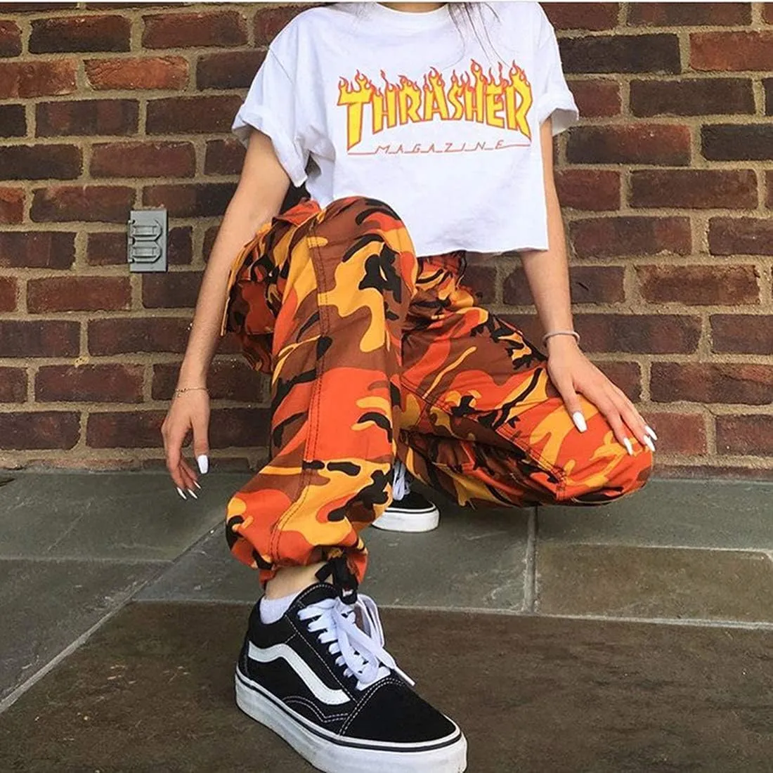 ZODLLS Women's Camo Pants Cargo Trousers Cool Camouflage Pants Elastic Waist Casual Multi Jogger Pants with Pocket