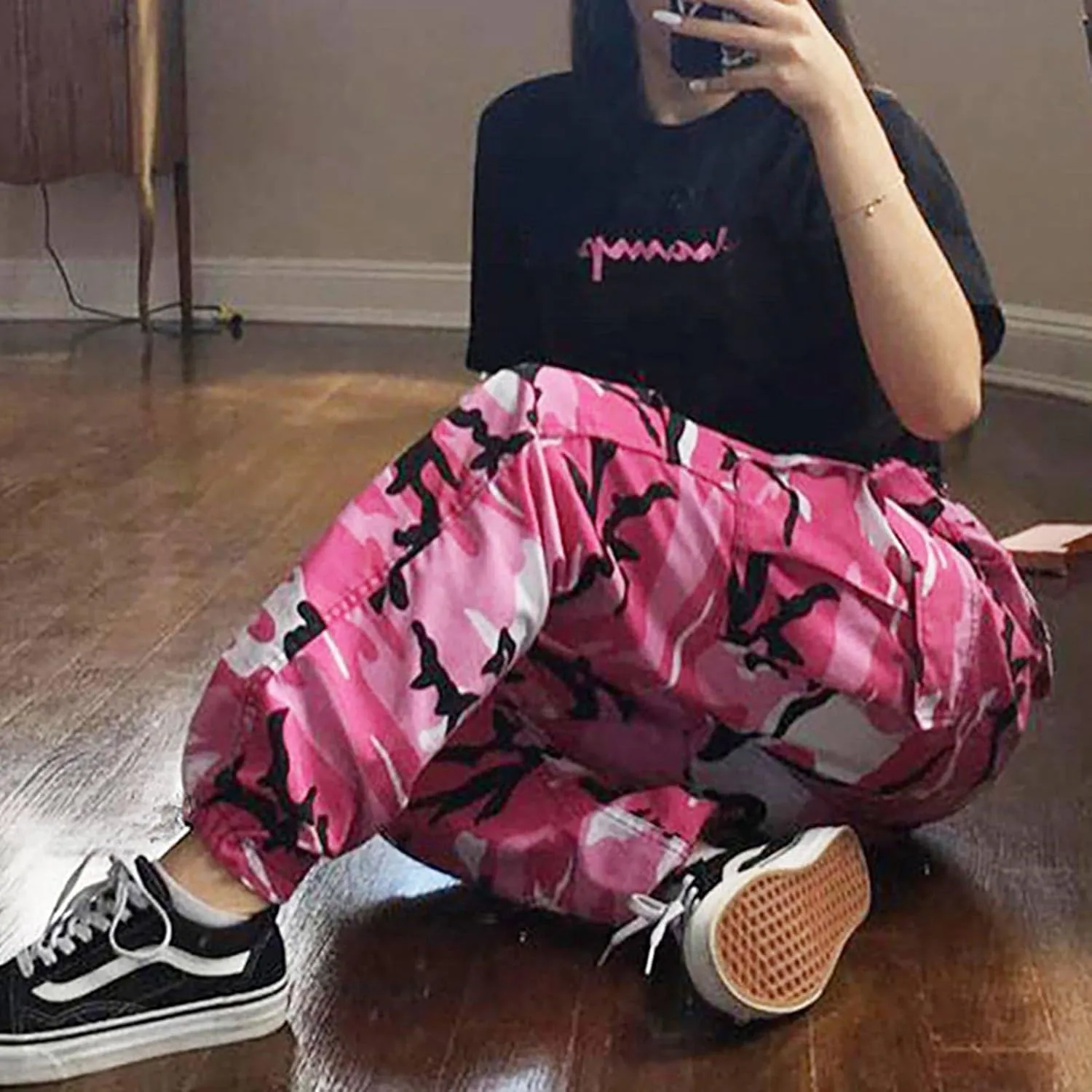 ZODLLS Women's Camo Pants Cargo Trousers Cool Camouflage Pants Elastic Waist Casual Multi Jogger Pants with Pocket