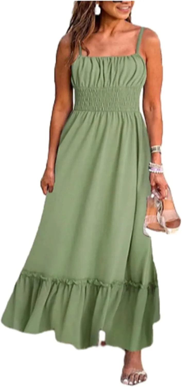 ZYXTIM Womens Floral Boho Maxi Dresses 2024 Summer Beach Dress Plus Size Spaghetti Strap Casual Sleeveless Ruffle Flowy Dress