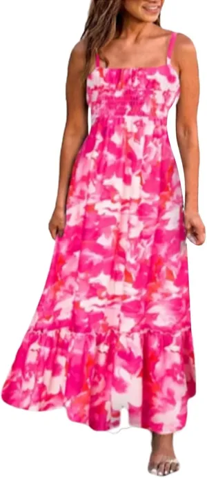 ZYXTIM Womens Floral Boho Maxi Dresses 2024 Summer Beach Dress Plus Size Spaghetti Strap Casual Sleeveless Ruffle Flowy Dress