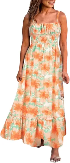 ZYXTIM Womens Floral Boho Maxi Dresses 2024 Summer Beach Dress Plus Size Spaghetti Strap Casual Sleeveless Ruffle Flowy Dress