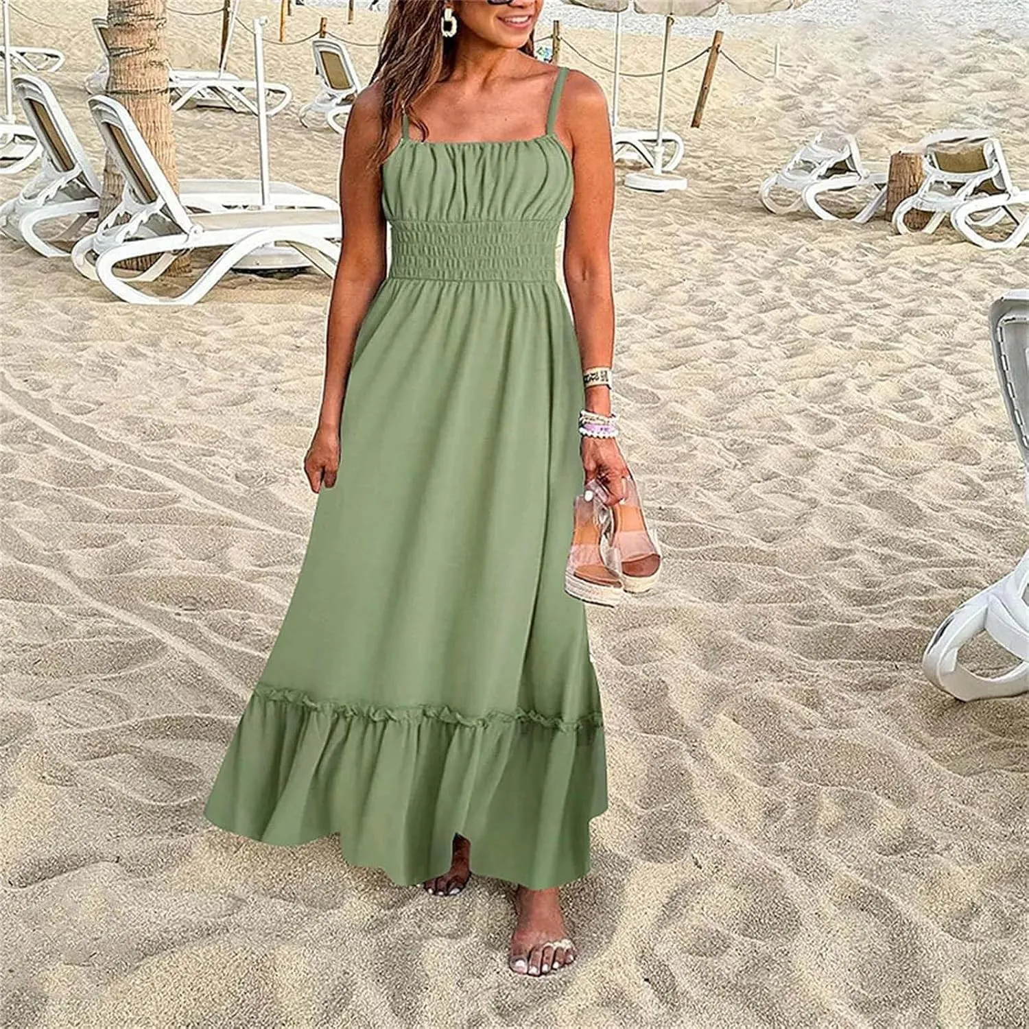 ZYXTIM Womens Floral Boho Maxi Dresses 2024 Summer Beach Dress Plus Size Spaghetti Strap Casual Sleeveless Ruffle Flowy Dress
